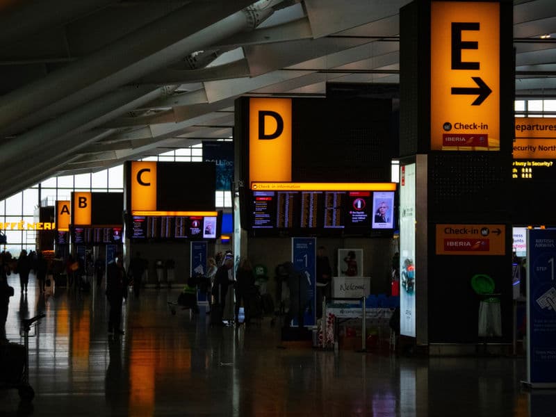 Airport terminal at night